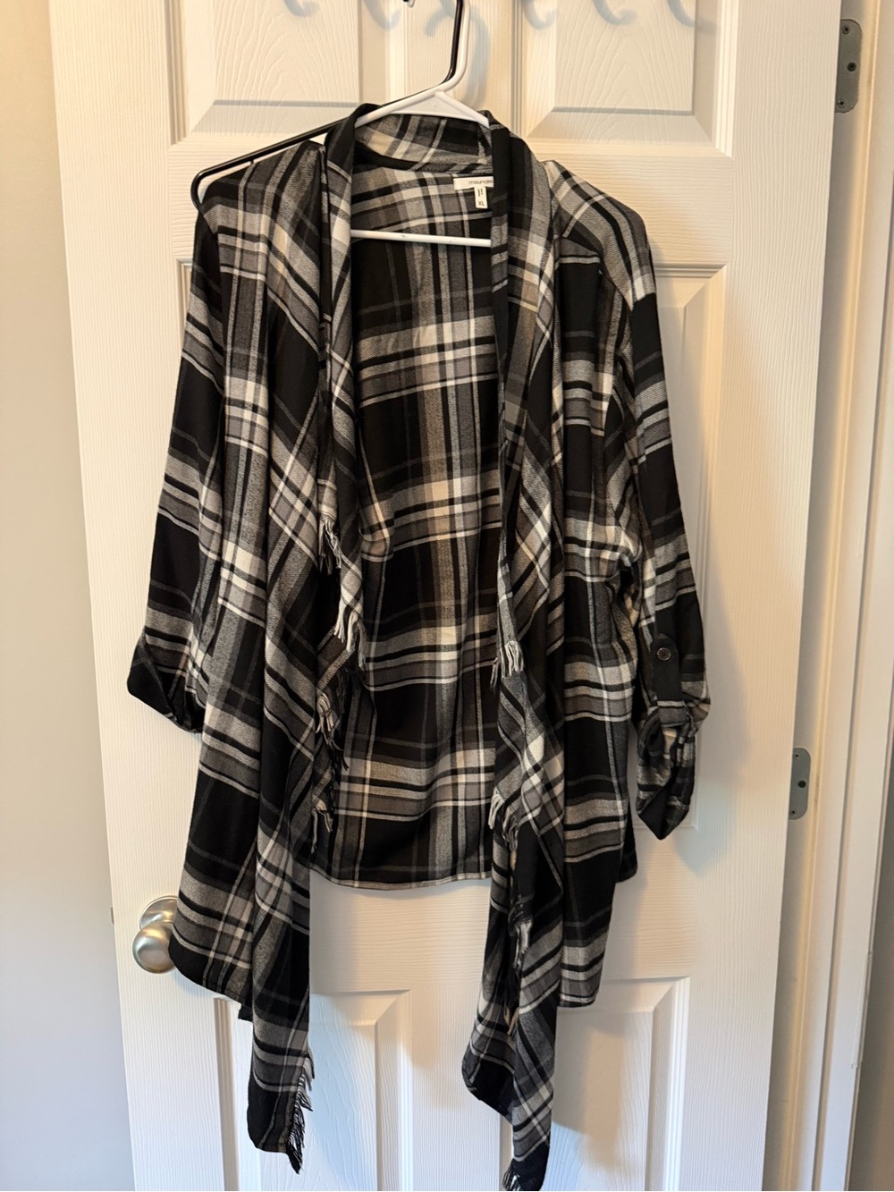 Maurices Black & White Plaid Open-Front Cardigan